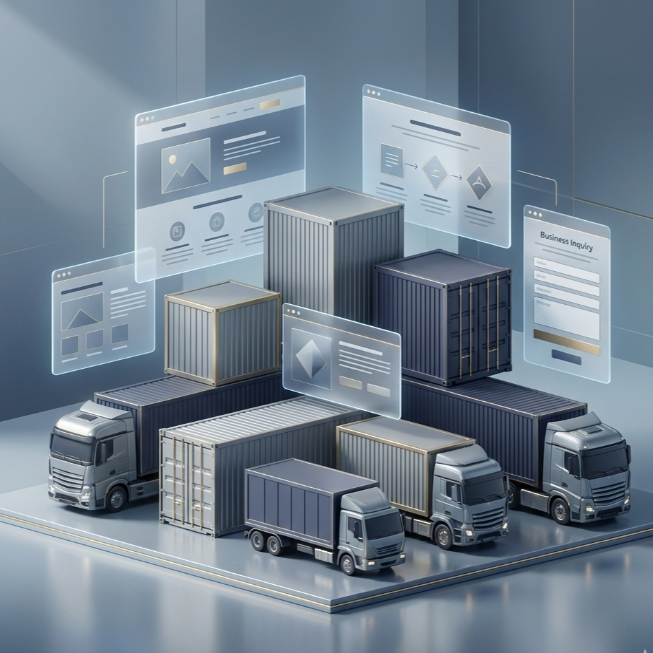 mockup website transportasi dan logistik profesional dengan tampilan armada truk