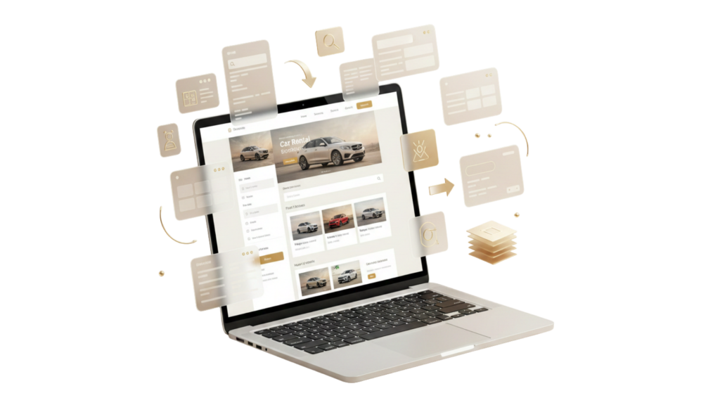 mockup website rental mobil profesional dengan berbagai pilihan armada kendaraan