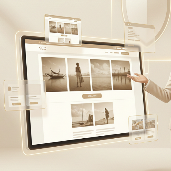 presentasi desain website travel kepada client bisnis tour dan travel