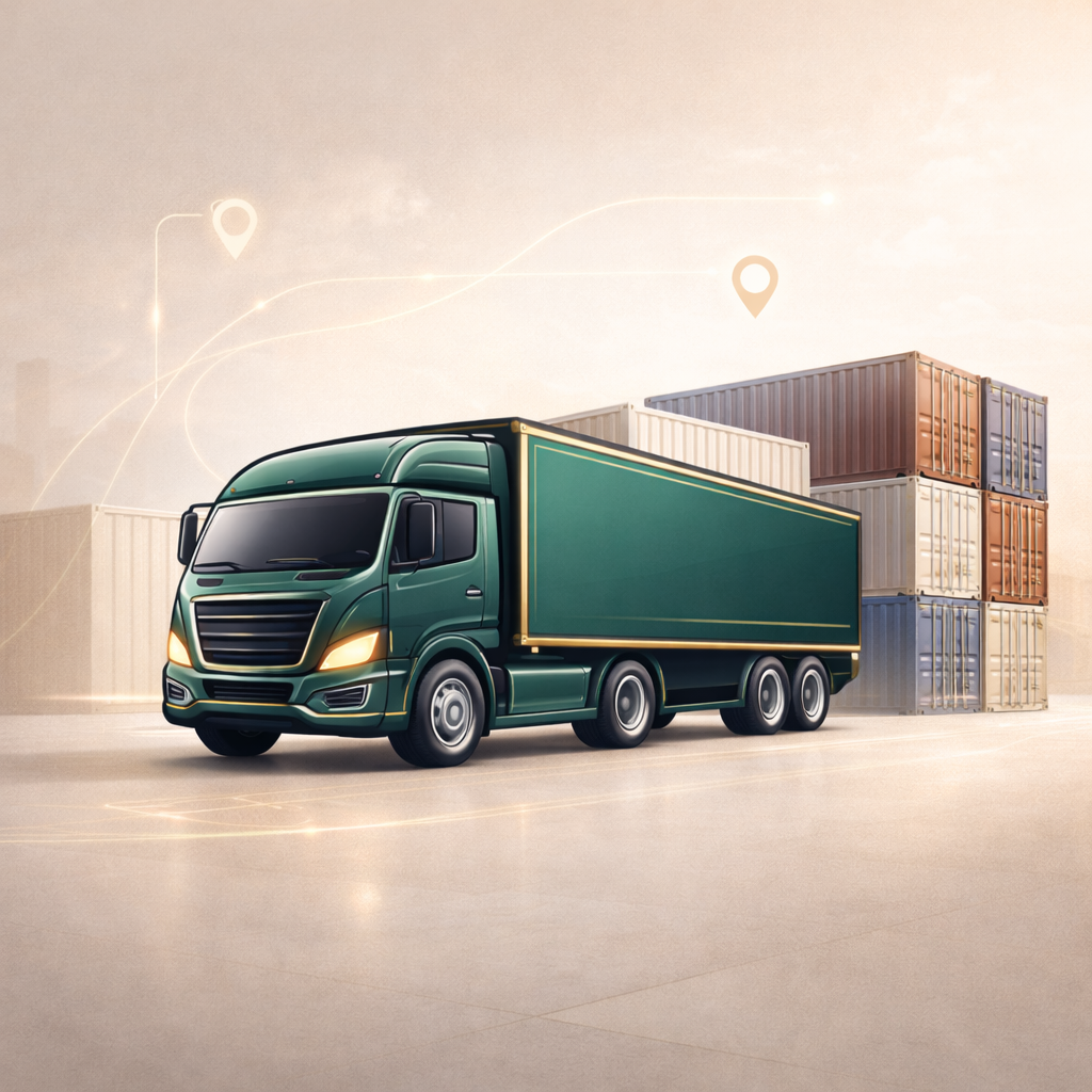 truk pengangkut kontainer sebagai ilustrasi website perusahaan logistik