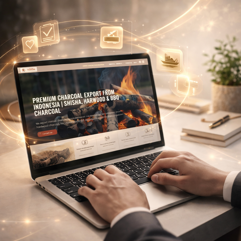 mockup website bisnis ekspor profesional pada layar laptop